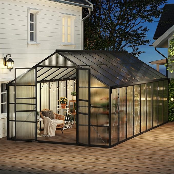 10x18FT Greenhouse for Outdoors, Galvanized Steel Frame Winter Green House w/Adjustable Roof Vent, Lockable Door Handle &DrainageSystem, Walk-in Greenhouses for Outside Garden Backyard