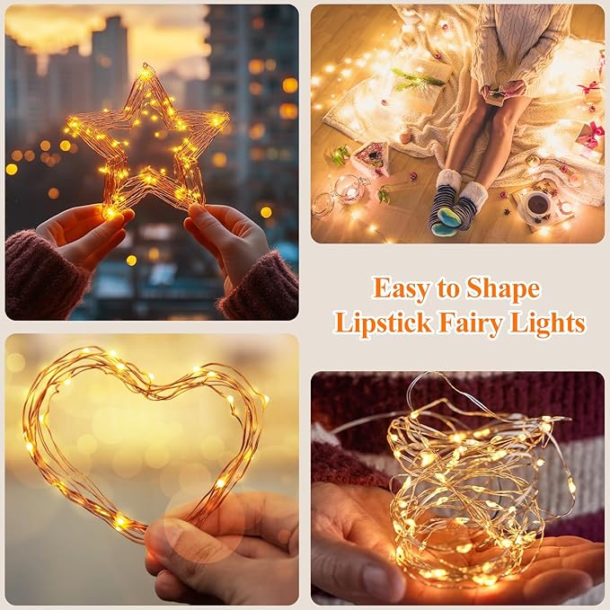 Lakumu 132FT(33 * 4) Fairy Lights Battery Operated, 500mAh Rechargeable String Lights with Timer, LED Twinkle Lights for Bedroom, Christmas Decorations, Wedding, Centerpiece Table Decor, Warm White