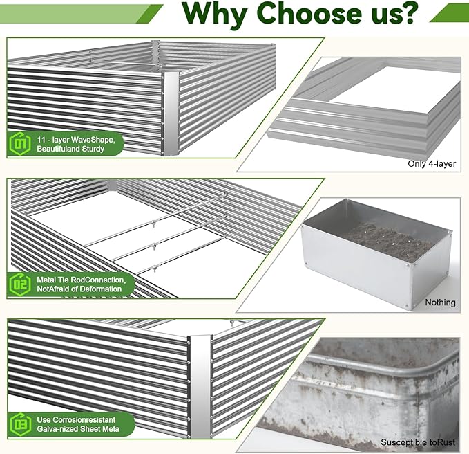3 Pack Tall Raised Beds for Gardening, Corrugated Galvanized Steel Raised Garden Bed, Outdoor Metal Above Ground Garden Bed for Vegetables and Flowers-4x2FT(Rectangular)