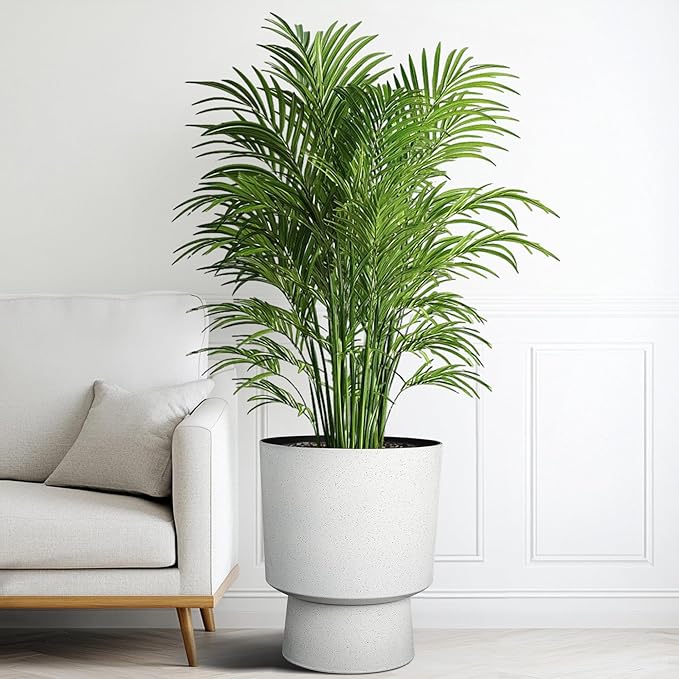 Ultym 16.75"H Urn-Style Tall Planters, 2-Pack Modern Large Flower Pots for Outdoor Indoor, 2-in-1 Design Plant Containers for Garden Patio Yard Balcony Porch or Home Decor, White Terrazzo, UV-Protect