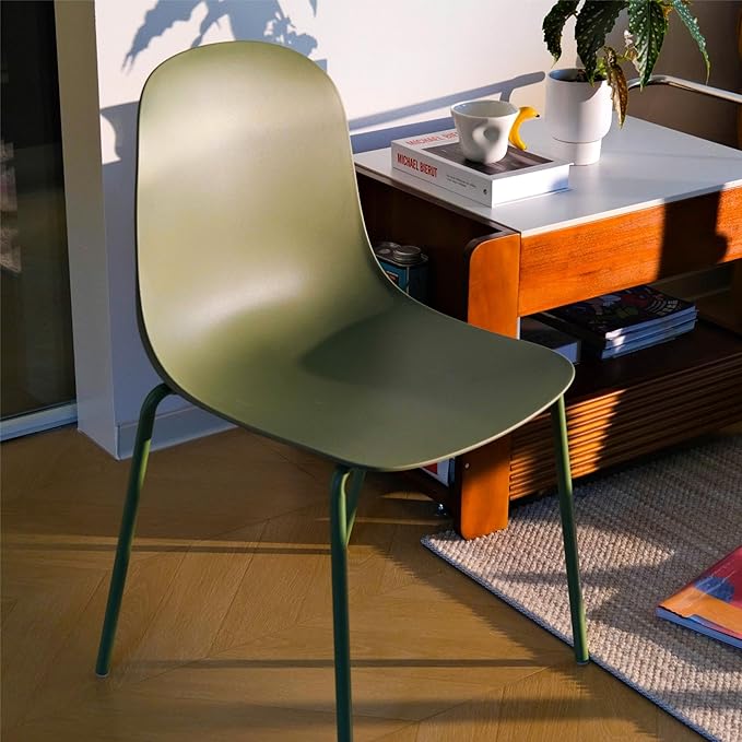 Plastic Stackable Dining Chairs Set of 4, Modern Outdoor Patio Chairs with Metal Legs for Patio Cafes, Restaurants and Office Waiting Room (Sage Green)