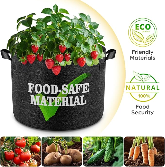 Jorvila 10 Pack 10 Gallon Grow Bags, Thickened Nonwoven Fabric Planter Pots with Handles, Heavy Duty 300G Garden Pots for Tomato, Potato and Vegetable