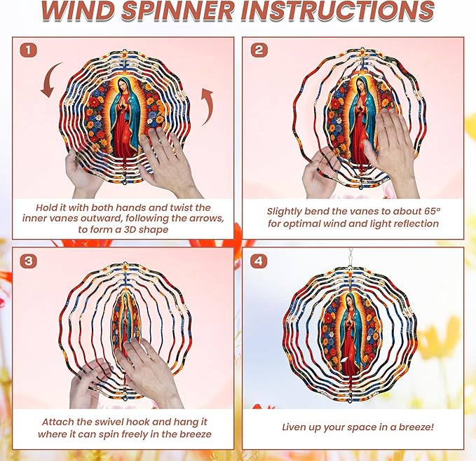 FLAGWIX Christian Gifts for Women Faith - Virgen de Guadalupe 3D Stainless Steel Metal Wind Spinners 12 in - Our Lady of Guadalupe Wind Spinner Outdoor, Religious Gifts for Mom Grandma