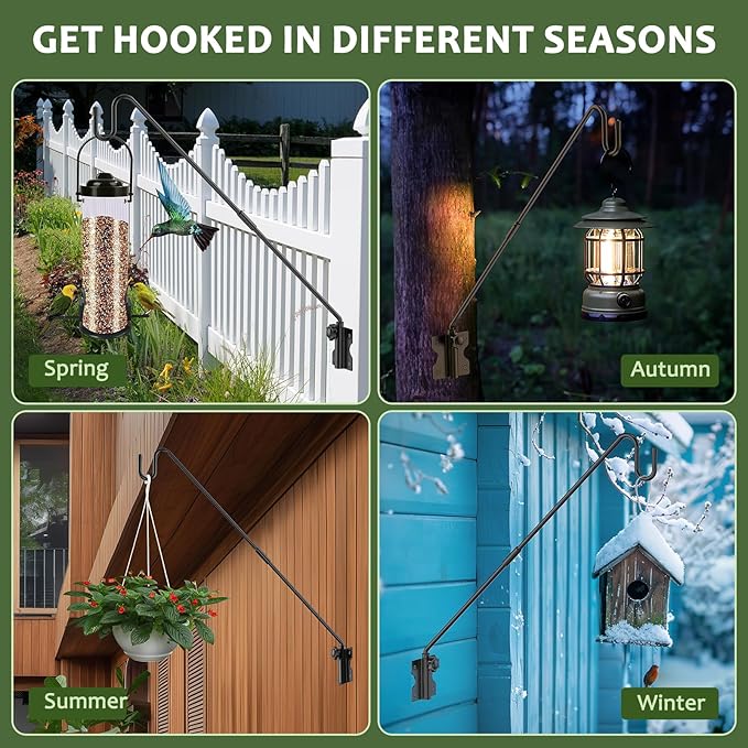 HOBITSTARX Wall Mount Heavy Duty Deck Hook-28 Inch Extended Reach Plant Hangers Outdoor -Bird Feeder Hanger for Deck Railing-Fence Plant Bracket Hooks for Hanging Hummingbird Feeders,Lanterns, More