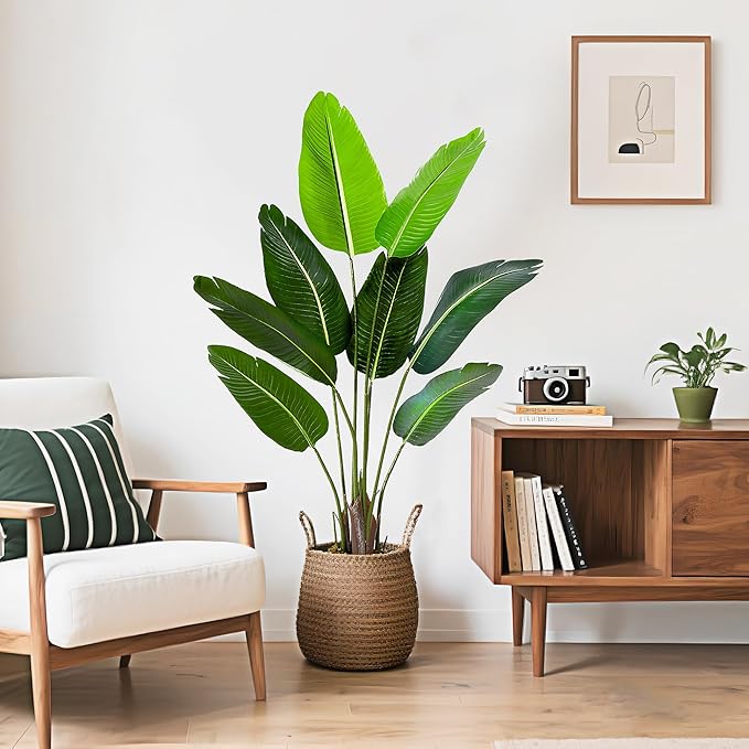 litphke Artificial Tree Bird of Paradise Artificial Plant, 4 Ft Faux Tropical Plant Palm Tree with Leaves Trunks Faux Banana Leaf Tree for Home Decor Living Room Indoor Outdoor Office