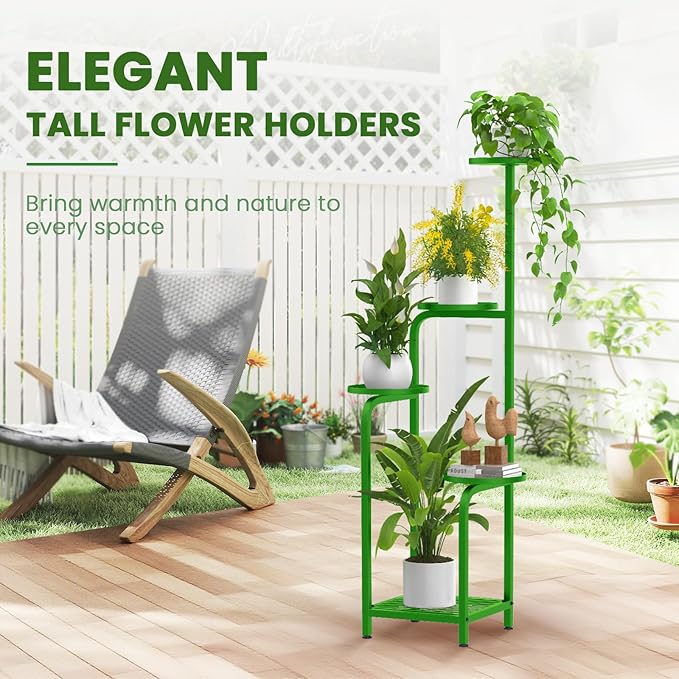 TOSKING 5 Tier Tall Plant Stand Indoor Outdoor, Heavy Duty Corner Shelf for Plants & Christmas Home Decor, Space Saving 3.9FT Metal Flower Pot Stand for Balcony, Garden, Living Room, Patio (Green, 47in)