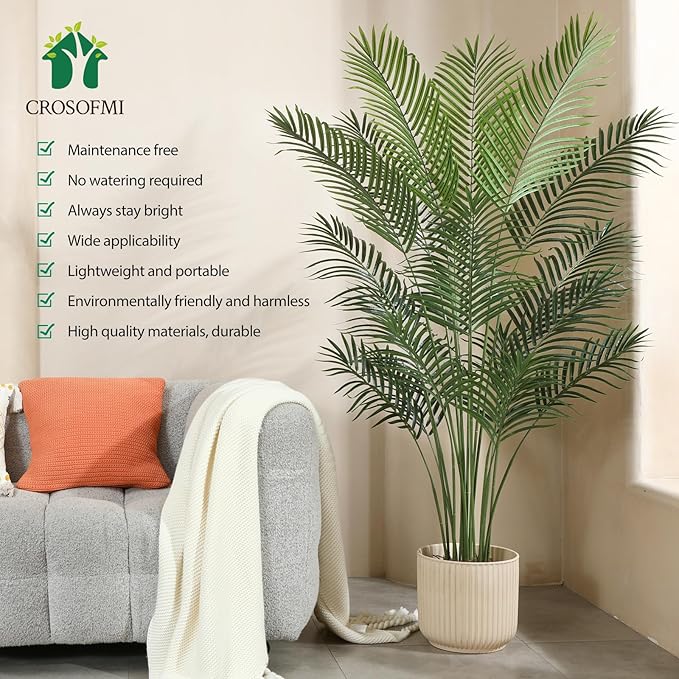 Artificial Areca Palm Plant 6Ft Fake Tropical Palm Tree, Perfect Faux Dypsis Lutescens Plants in Pot for Indoor Outdoor House Home Office Garden Modern Decoration Housewarming Gift,2Pcs