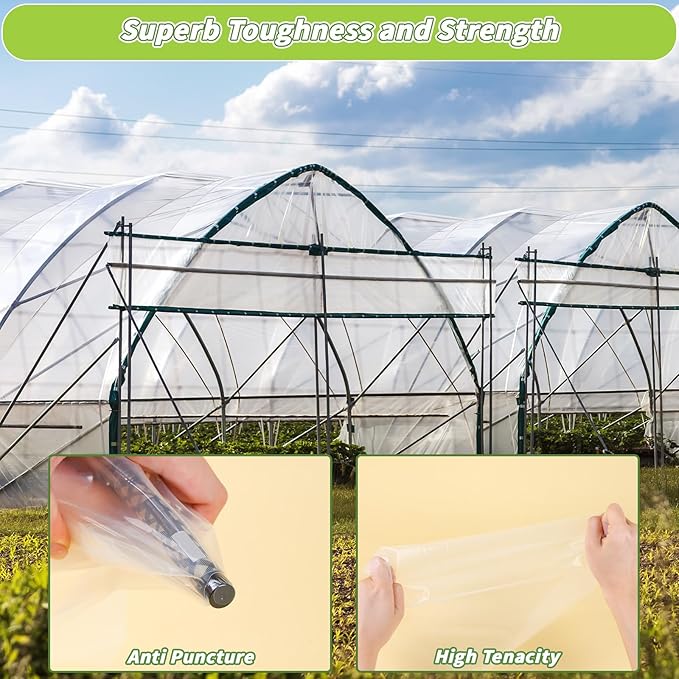 Greenhouse Plastic Sheeting 6 Mil, 8 x 26 FT Transparent UV Resistant Polyethylene Film, Tear-Resistant Green House Hoop Cover for Gardening, Farming, Nursery, Henhouse, Anti-Drip & Weatherproof