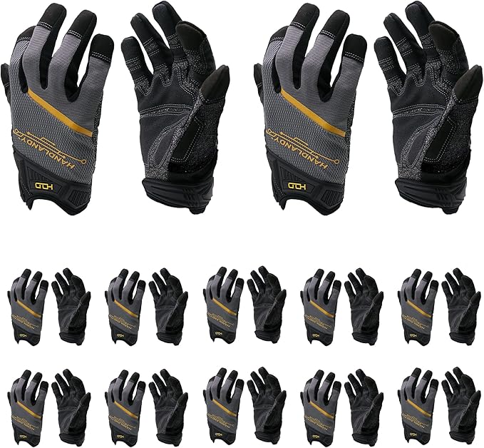 HANDLANDY Mens Work Gloves Touch screen, Utility Mechanic Gloves, Flexible Breathable Fit- Padded Knuckles & Palm