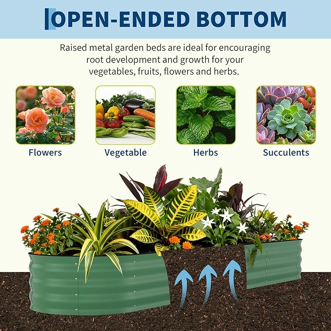 2 Pack Galvanized Raised Garden Beds - 8x2x2ft Planter Box for Vegetables, Flowers, Rust-Resistant Garden Box, Easy Assembly Raised Beds, Durable Planters for Outdoor Plants, Green