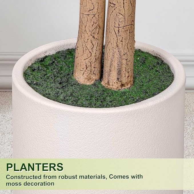 VIVATREES 5FT Artificial Ficus Tree with White Planter, Realistic Faux Silk Indoor Outdoor Plant for Home Office Living Room, Porch, Garden Decor