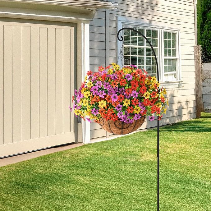 INQCMY Artificial Flowers Hanging Baskets for Outdoors Spring Decor, 12 Bundles Fake Plants Faux Silk Daisy with Eucalyptus Stem UV Resistant for Outside Patio Balcony Garden(4 Mix Colors)