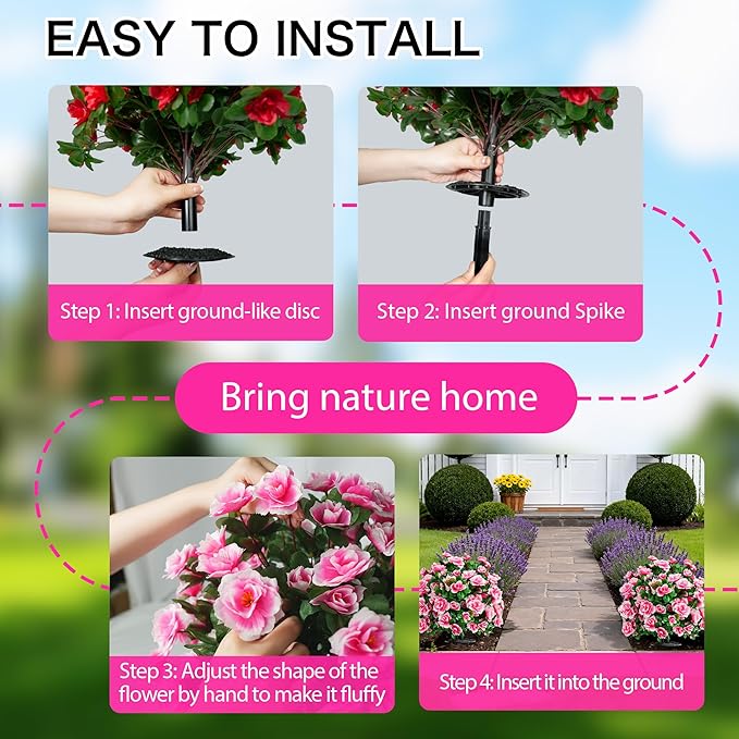 AZXVT Artificial Flowers for Outdoors, Faux Outdoor Plants Fake Plants Topiary Balls Artificial Outdoor Set of 2 with Ground Spike for Home Front Porch Patio Garden Decor (Pink)