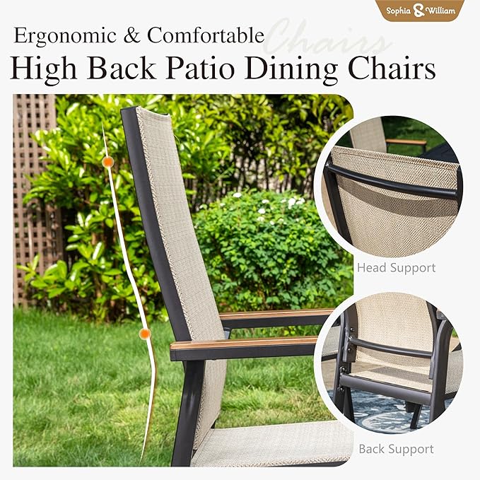 Sophia & William Patio Chairs Set of 2, Lightweight Aluminium Frame and Breathable Textilene Fabric, Stackable Outdoor Dining Chairs - Beige