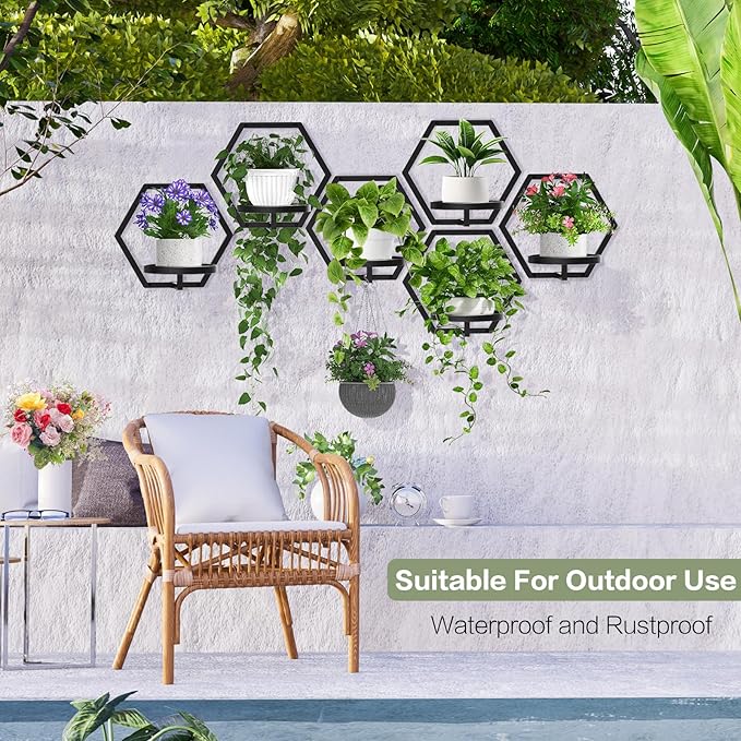 3 Packs Wall Planters for Indoor Plants, JOPBENG 7.9inch Metal Wall Plant Holder Hanger Wall Decor, Wall-Mounted Hanging Planters Window Plant Shelves Outdoor(Black)