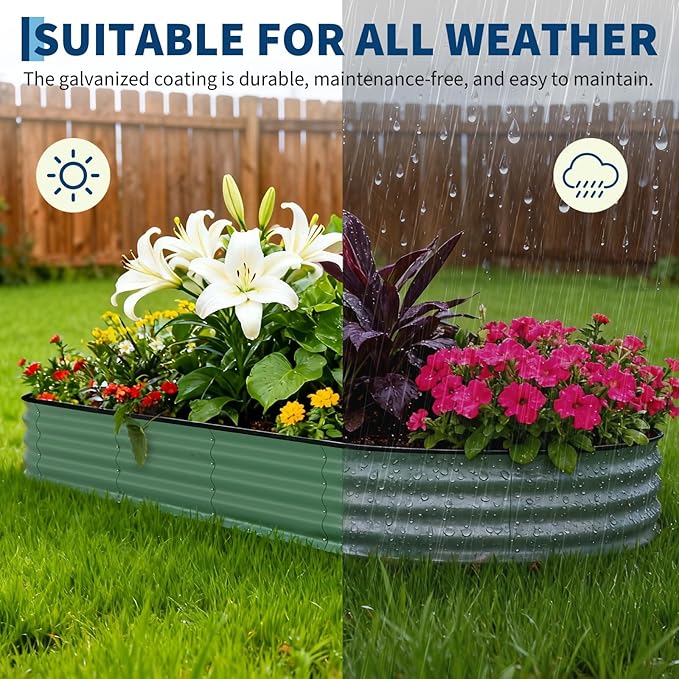 Galvanized Raised Garden Bed Outdoor, 8x4x1.5 ft Metal Planter Box for Flowers Herbs Vegetables, Rust-Resistant Raised Garden Beds for Gardening, Easy Assembly Outdoor Garden Box & Planters, Green