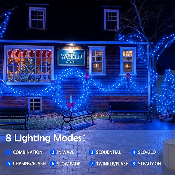 Extra-Long 144FT Solar String Lights for Outside, 2 Pack 400LED Solar Fairy Lights Outdoor Waterproof, Copper Wire with 8 Modes Solar Powered Twinkle Lights for Tree Garden Party Wedding Decor (Blue)