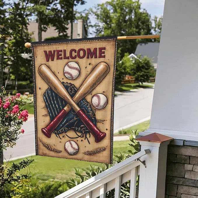 Baseball Sport Garden Flag 12x18 Inch Double Sided All-Weather Polyester Outdoor Flag For Patio Lawn Yard And Garden Welcome Decor