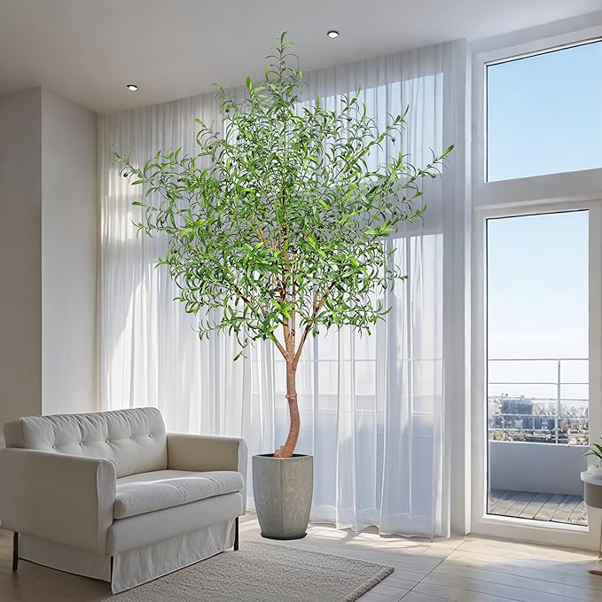 Niwellveb Fake Tree Faux Olive Tree Artificial Olive Trees Artificial Indoor Realistic Potted Silk Indoor Large Fruit for Home Offices, Living Rooms, Bedrooms, Stairs and Foyer Decor (8 Ft Leaf Type)