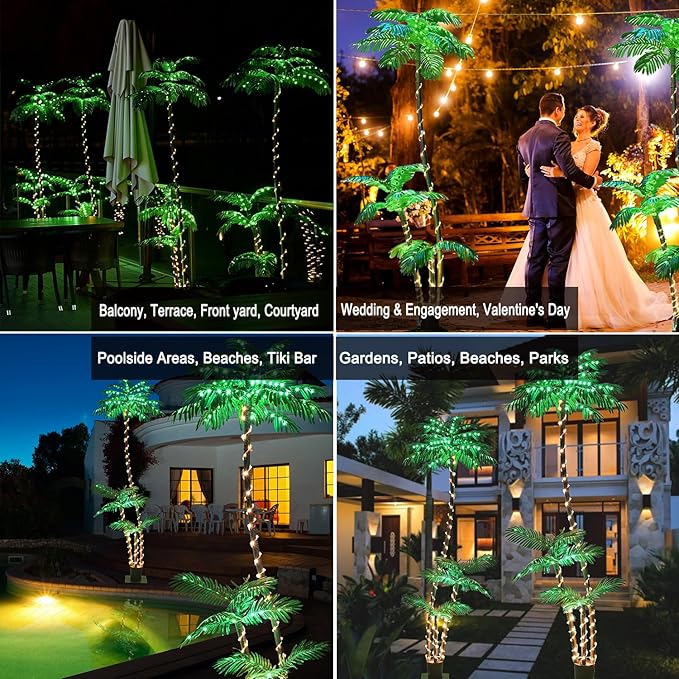 SOSHOT 7FT Lighted Artificial Palm Tree with Three Trunks and 260 LED Lights - Ideal for Outdoor/Indoor Use, Perfect for Tiki Bars, Patios, Homes, Offices, Beaches, Yards Pool, and Cruise Party
