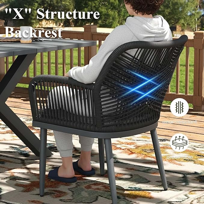 LayinSun Outdoor Dining Set for 6, 7 Pieces Patio Furniture Sets with Aluminum Dining Table and Rope Weave Chairs