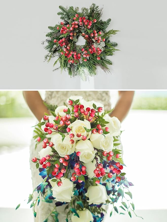 Forlaoers Like Natural 8Pcs 21.6 Inch Pink Faux Berries Fake Berry Branches Artificial Flowers for Home Decor Christmas Decorations Bathroom Wedding Table Centerpieces Vase Fillers