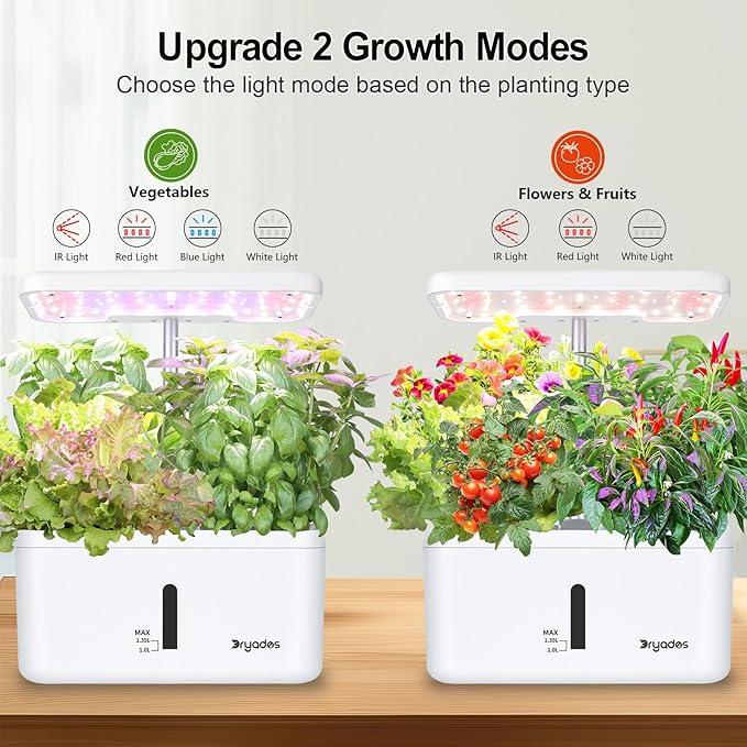 DRYADES Indoor Garden System 19 Watt LED Growing Light Upgrade 2 Self-Watering Soil-Cultivated Growing Pots Gardening Gifts for Mom Plant Pot for Vegetables Herbs Tomato(No Seeds&Soil)