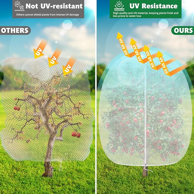 OZMI 4 Pack Fruit Tree Blueberry Bush Netting Cover, 4Ft x 5Ft Reusable Bird Netting for Garden Protection with Zipper & Drawstring, Shrubs Tomato Strawberry Plant Bushes Protector