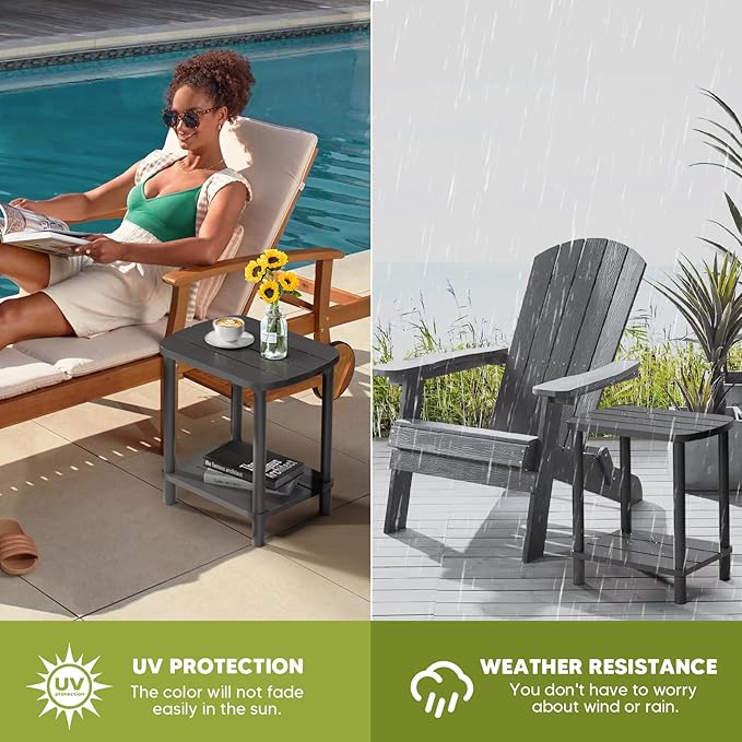 Outdoor Coffee Table, 2-Tier Adirondack Outdoor Side Table Weather Resistant, Patio End Table for Pool, Porch, Backyard.