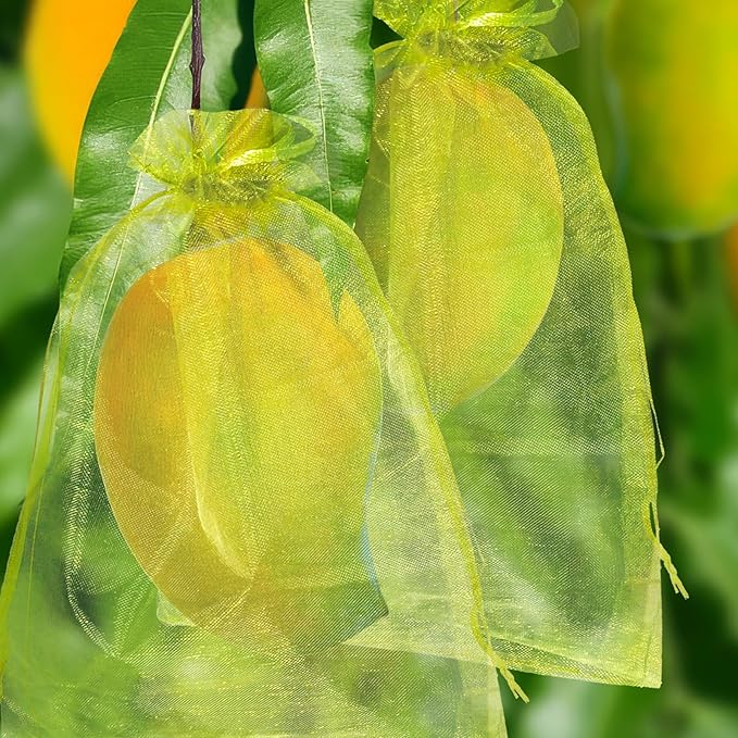 50 Pcs Fruit Protection Bags, 6×9 Inches Green Fruit Nets for Fruit Tree, Drawstring Mesh Cover Bags to Protect Vegetables Tomato Strawberry Garden