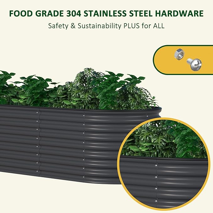BlueWish 8ftx2ftx2ft Raised Garden Beds Outdoor with 2 Aluminum Support Rods, Raised Beds for Gardening with Galvanized Steel, Rubber Strips, Garden Boxes Outdoor Raised for Backyard, Garden, Lawn
