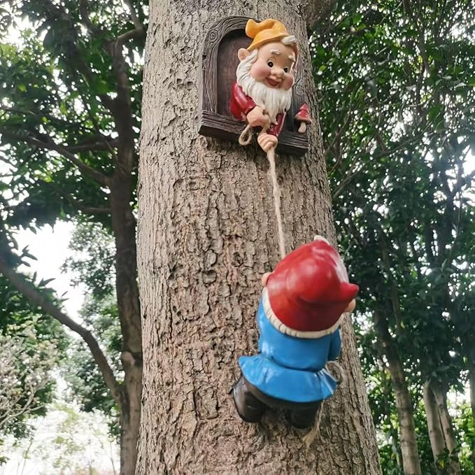 Climbing Gnomes Tree Faces Decor Outdoor for Yard - Cute Gnome Garden Statue Art Resin Dwarf Sculpture for Yard Outdoor Decoration Ornaments