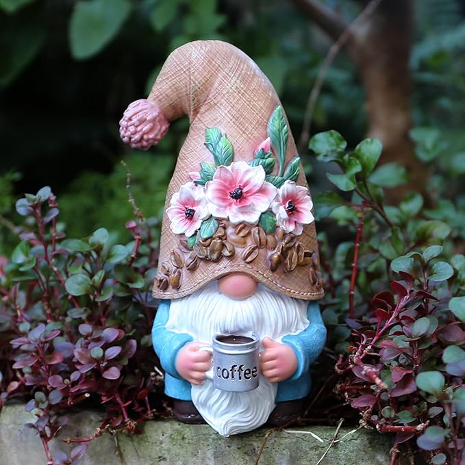 Coffee Gnome Playful and Fun Outdoor Decoration 6.5",Suitable for Garden, Balcony, Lawn Decoration, and Home Decoration, Fairy Garden.Garden Table Decor