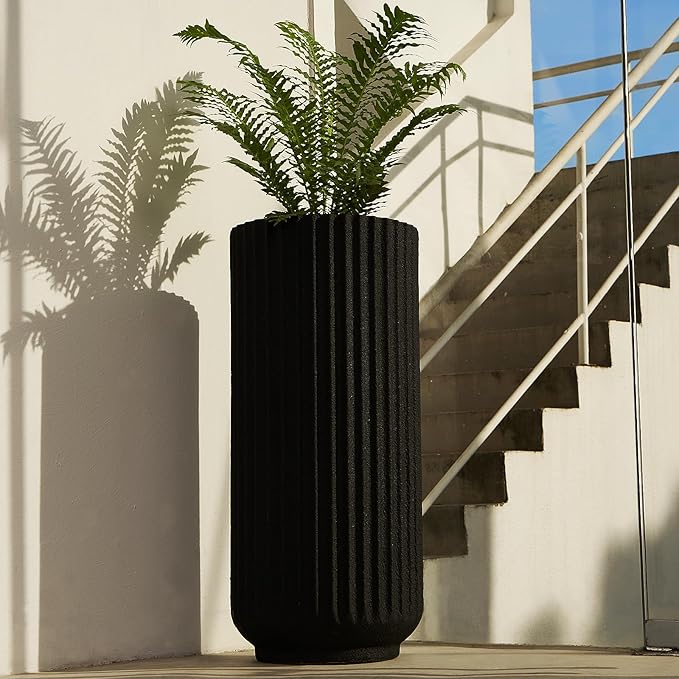 TerraDeco 31.5 Inch Tall Roman Column Concrete Planter（14.2Dx31.5H，36 Pounds）,Durable All-Weather Use with Drainage Holes,Large Tall Round Planter for Outdoor Indoor Plants