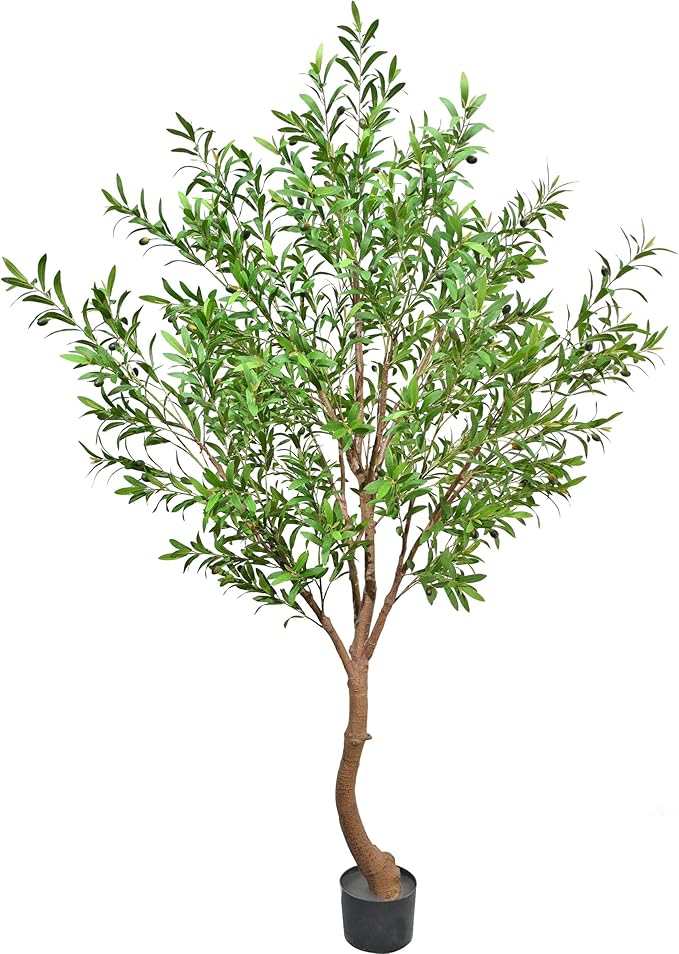 Niwellveb Fake Tree 8FT Faux Olive Tree Artificial Olive Trees Artificial Indoor Realistic Potted Silk Indoor Large Fruit for Home Offices, Living Rooms, Bedrooms, Stairs and Foyer Decor