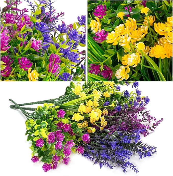 XEOLIAN 20 Bundles Artificial Flowers Outdoor No Fade UV Resistant Fake Plastic Flowers Faux Plants for Garden Patio Porch Window Box Home Wedding Farmhouse Hanging Décor
