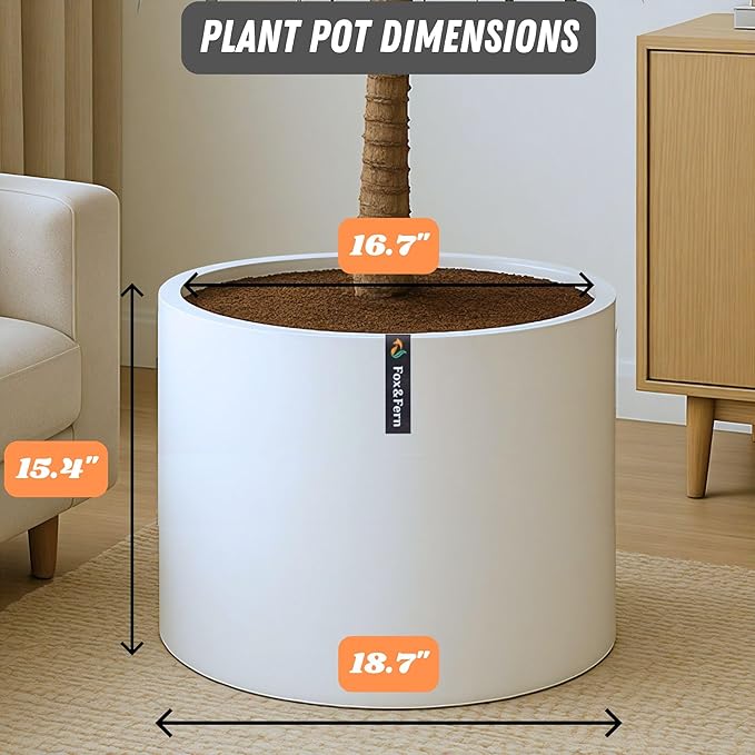 Fox & Fern 18.7 Inch Extra Large Planter — Premium Lightweight Fiberstone Matte White Plant Pot with Drainage Plug - Extra Large Planter for Indoor & Outdoor Use - Weather Resistant & UV Resistant
