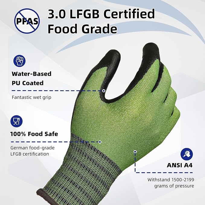 Schwer 6 Pairs A4 AIR-SKIN Cut Resistant Work Gloves AR5907 with Extreme Lightweight & Thin, Grip Gloves for Fishing, Refined Work, Mechanic, Gardening, Touch-Screen, Non-PFAS, 3D-Comfort Fit, XL