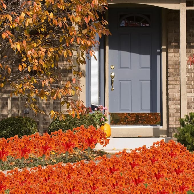 JEMONG 20 Bundles Artificial Fall Flowers No Fade Faux Autumn Plants Fake Flowers No Fade Faux Plastic Plants Thanksgiving Harvest Decoration (Fall Red)