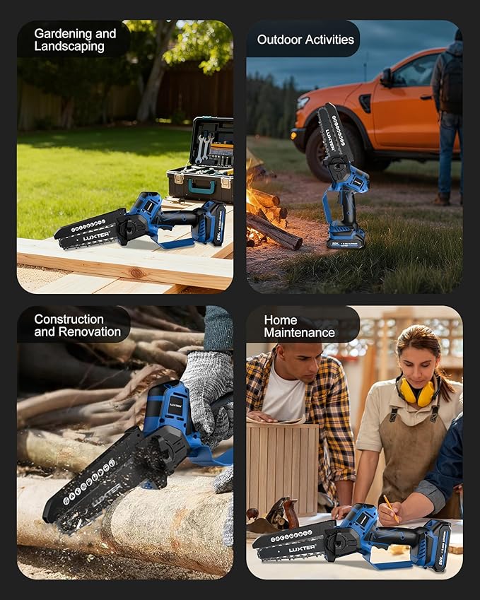 LUXTER Mini Chainsaw Brushless 8 inch & 6 inch Compatible with Makita 18V Batteries Chain Saw 2 x 2.0Ah Battery Small Handheld Saw Lightweight for Trimming & Wood Cutting Gardening Power Tool