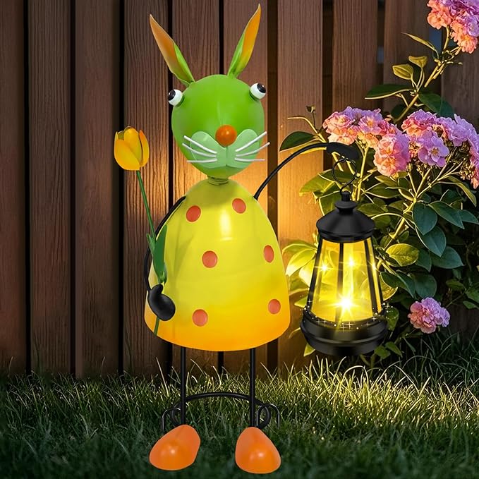 Solar Garden Lights Rabbit Statue with Solar Lantern Lights,13.38 inch Garden Lawn Decoration,Birthday Gifts for Women Grandma,Gardening Gifts Decorative Stakes for Yard,Patio,Porch, Christmas