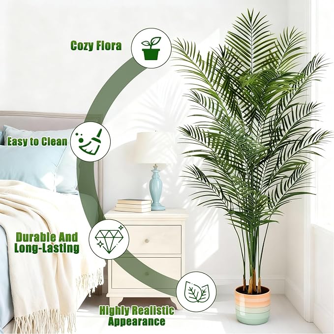 Artificial Palm Tree Indoor 6ft, Large Fake Tropical Areca Palm Tree with 18 Trunks, Faux Dypsis Lutescens Floor Plant in Pot for Indoor Outdoor Home Office Decor & Housewarming Gift