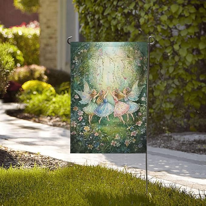 Fairy Flowers Garden Flag Vertical Double Sided Outdoor Yard Flags 12.5x18 Inch Burlap Banners for House Lawn