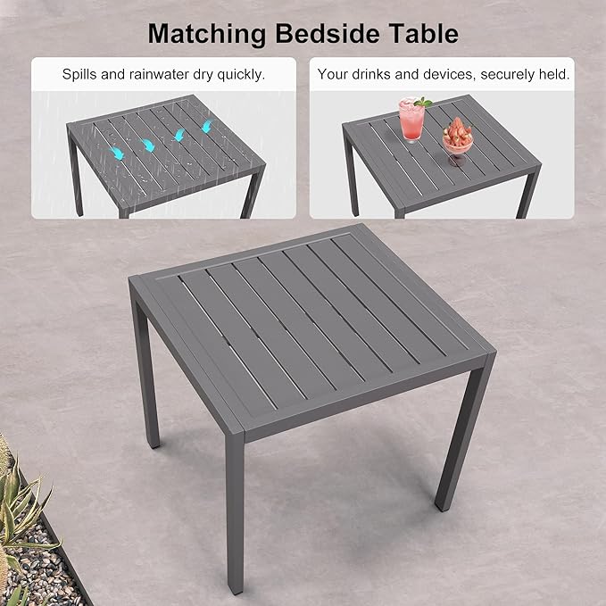 PURPLE LEAF Outdoor Chaise Lounge Set for 2 Oversized Pool Lounge Chairs with Easy-to-Move Wheels and Adjustable Backrest Extra Large Patio Loungers for Poolside Deck Beach Yard Table Included, Grey