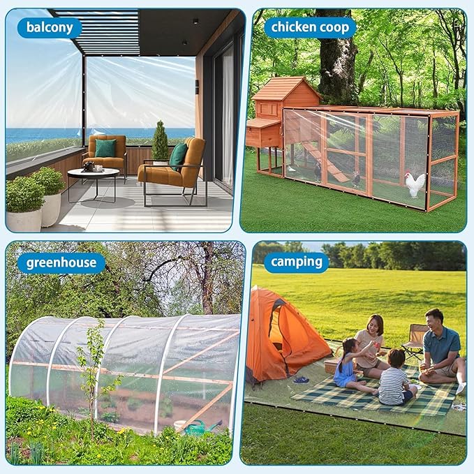 Clear Tarps with Grommets 8x12ft,Heavy Duty Waterproof Tarp Cover,Transparent PVC Vinyl Tarpaulin for Outdoor,Plant,Garden,Chicken Coop,Patio,cat Litter