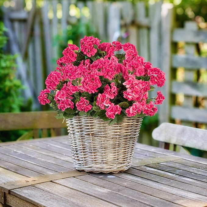 Uqueeten Artificial Flowers for Outdoors Artificial Geranium, 8PCSFake Flower Geranium Artificial Plant Home Decor,Silk Geraniums Artificial Flowers Realistic Outdoor Decoration 14.4"(Rose Red)