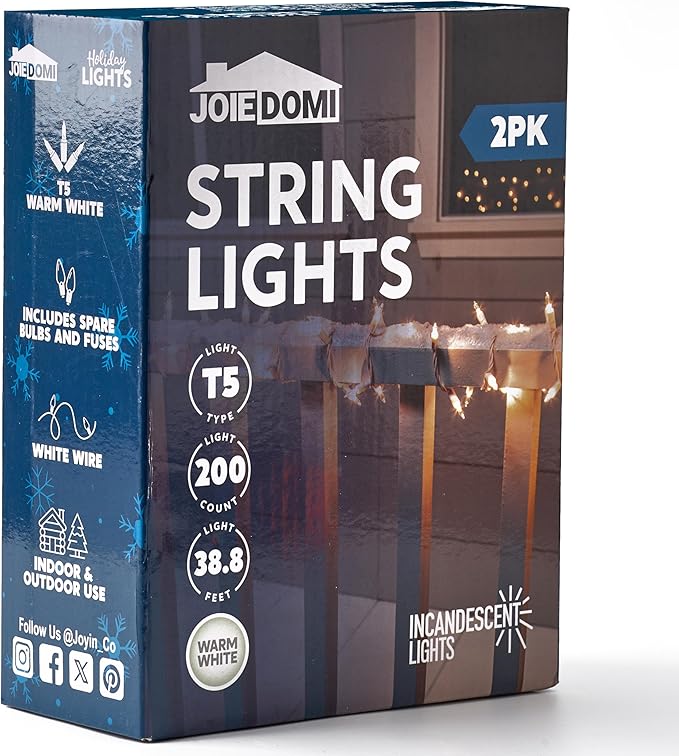 Joiedomi Christmas String Lights Indoor,200(2x100) Mini Warm Fairy Light,43FT Lighting Decor for Patio Dorm Classroom Bedroom Holiday Wedding Party Garland Birthday Festival,White Wire