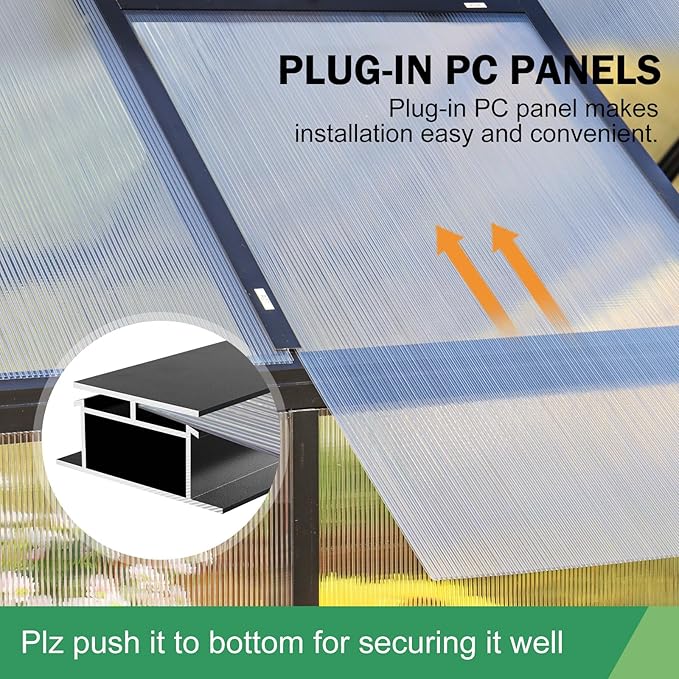 12x10 FT Polycarbonate Greenhouse for Outdoor, Heavy Duty Aluminum Frame Transparent Panels Plants Green House Kit with Windows Vents Door for Backyard Garden, Large Outsides Walk in Greenhouses