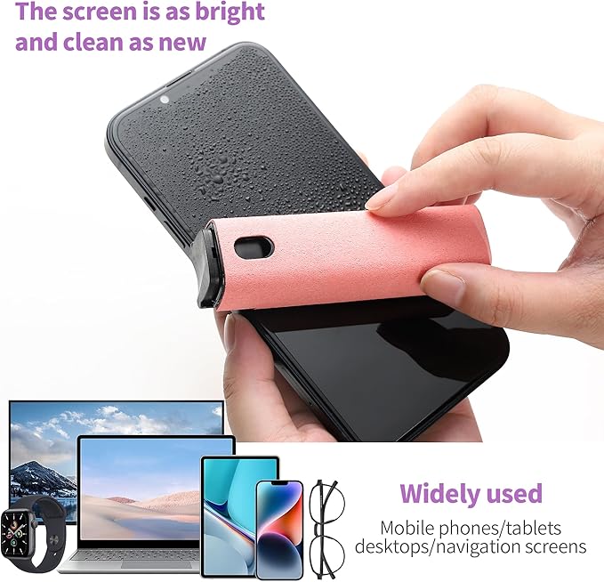 Screen Cleaner Kit, Two in One Screen Cleaner Spray and Wipe, Touchscreen Mist Cleaner Spray Bottle for Phone/Laptop/Tablet/TV/Monitor/Car Screens(Pink)