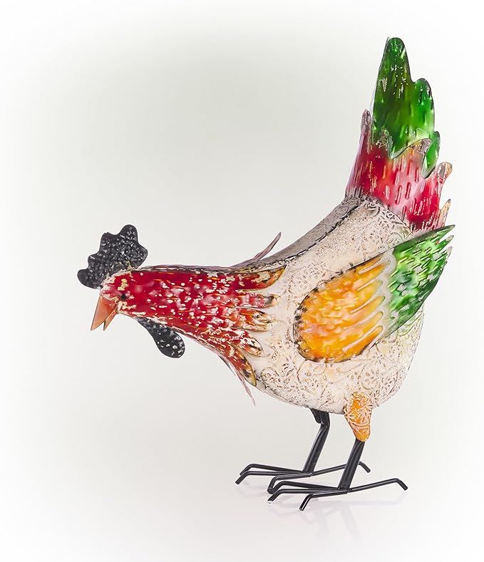 Alpine Corporation ORS858 Indoor/Outdoor Metal Pecking Hen Decorative Garden Statue, 21" H, Multicolor